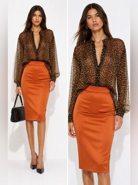 Saint Laurent Paris  ysl Leopard Print Silk Blouse Sheer Oversized Luxury